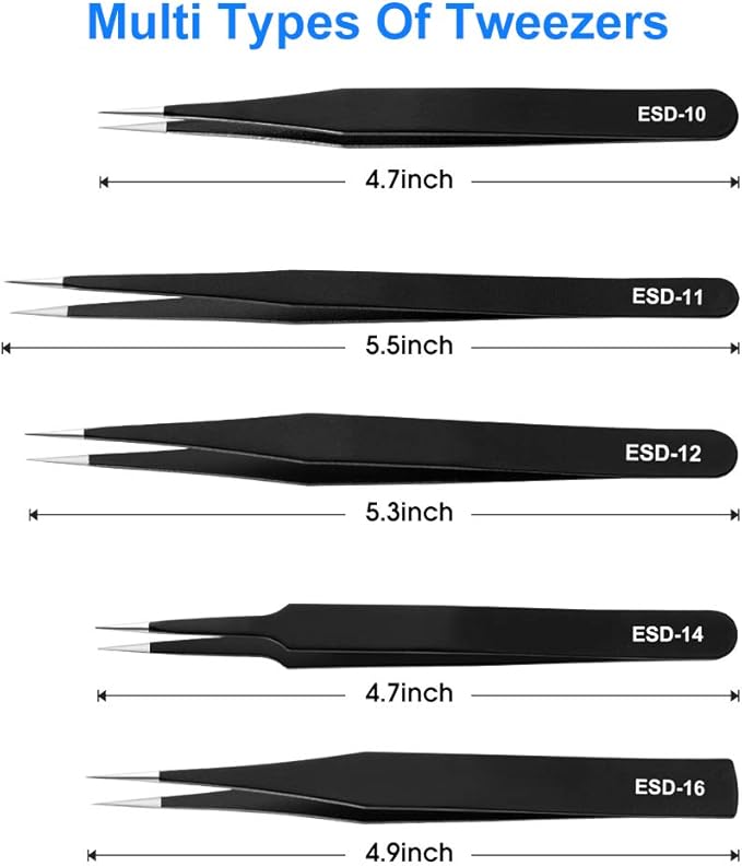 Chargez l'image dans la visionneuse de la galerie, 10-Piece Precision Tweezers Set – ESD Anti-Static Stainless Steel Kit with Storage Pouch - Polar Tech Australia