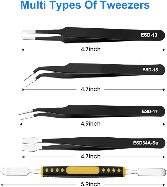 Chargez l'image dans la visionneuse de la galerie, 10-Piece Precision Tweezers Set – ESD Anti-Static Stainless Steel Kit with Storage Pouch - Polar Tech Australia