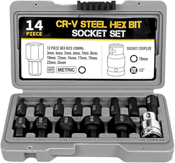Cargue la imagen en el visor de la galería, Hi-Spec 14 in 1 Multiple Size CR-V Steel Hex Bit Socket With Storage Case - Polar Tech Australia