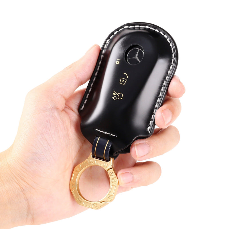 Cargue la imagen en el visor de la galería, Mercedes Benz Genuine Leather Protection Car Key Fob Case Cover For Benz A, C, E, S-Class, GLC, GLE, GLS, GLS, EQC, EQS - Polar Tech Australia