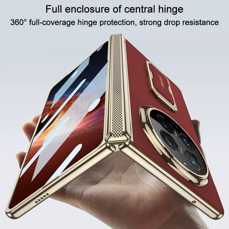 Chargez l'image dans la visionneuse de la galerie, Honor Magic V6 - Magnetic Folding Hinge Leather Phone Case with Wristband & Rotating Holder