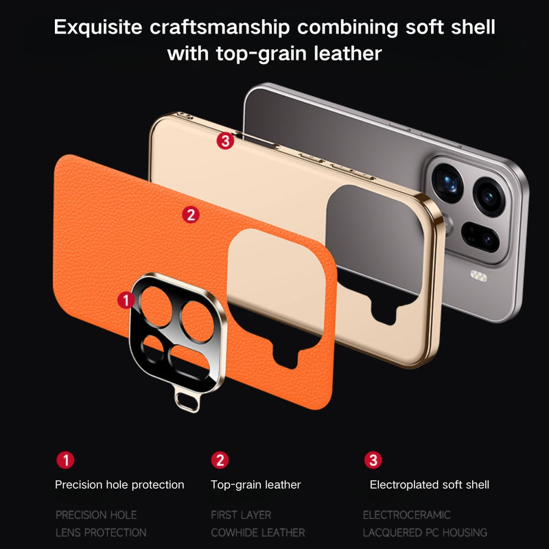 Cargue la imagen en el visor de la galería, OPPO Find X9 - Electroplated Genuine Leather Pebbled Case