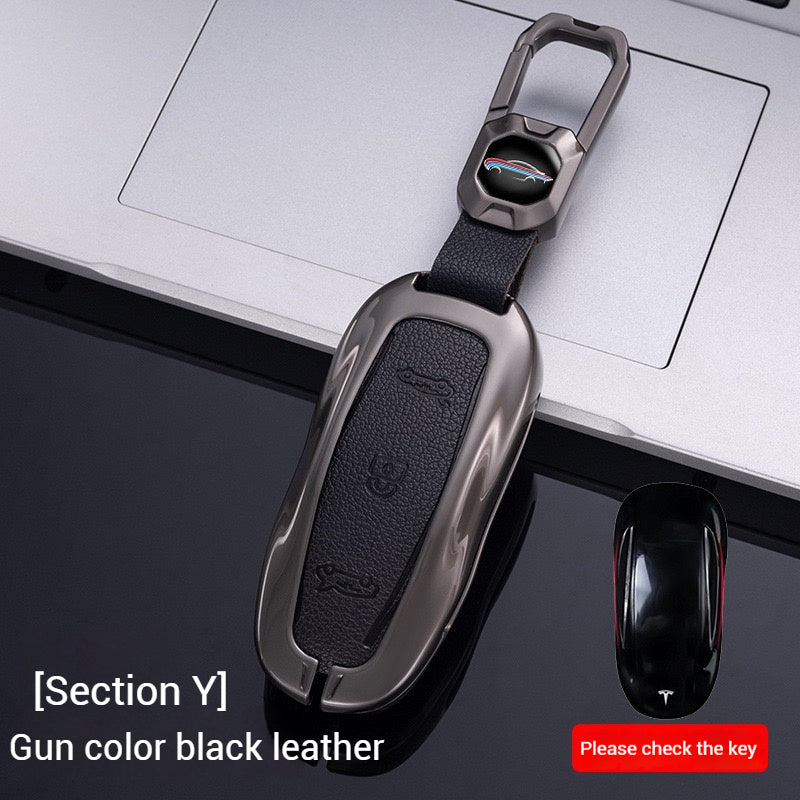 Cargue la imagen en el visor de la galería, Tesla Metal + PU Leather Smart Car Key Fob Case for Model 3, S, Y, X - Polar Tech Australia
