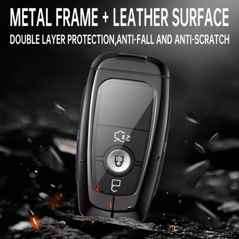 Cargue la imagen en el visor de la galería, Ford Alloy + Leather Protection Car Key Fob Case Cover For Ranger, Wildtrak, Everest, Explorer, Ecosport, Edge, Escape, Focus, Fiesta, Mustang - Polar Tech Australia