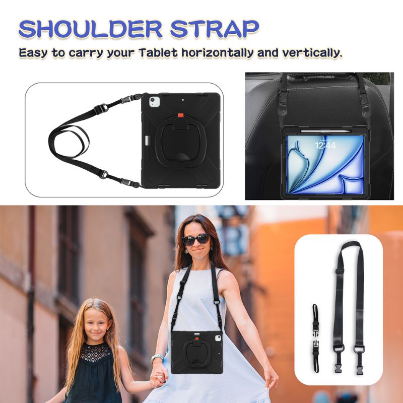 Cargue la imagen en el visor de la galería, Apple iPad Air 13 (2024) 13.0" Heavy Duty Rugged Shockproof With Shoulder Strap & Handle Stand Ring - Polar Tech Australia
