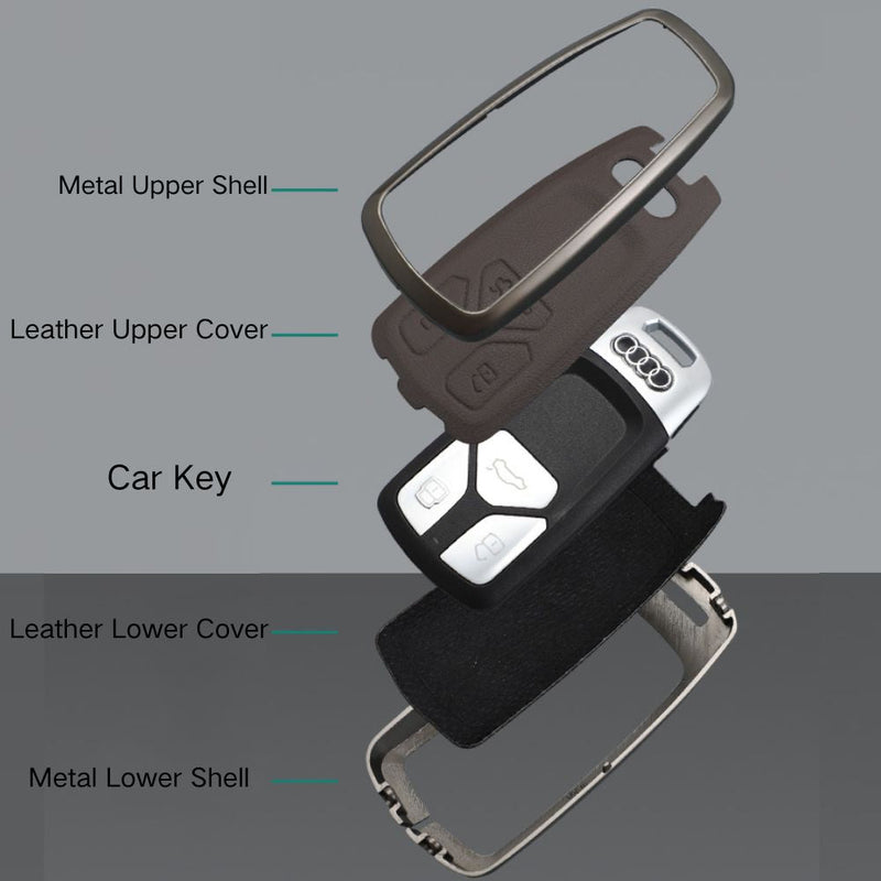 Cargue la imagen en el visor de la galería, Audi Zinc Alloy + Leather Car Key Fob Case Cover For A4, A5, A6,A8, Q2, Q5, Q7 - Polar Tech Australia