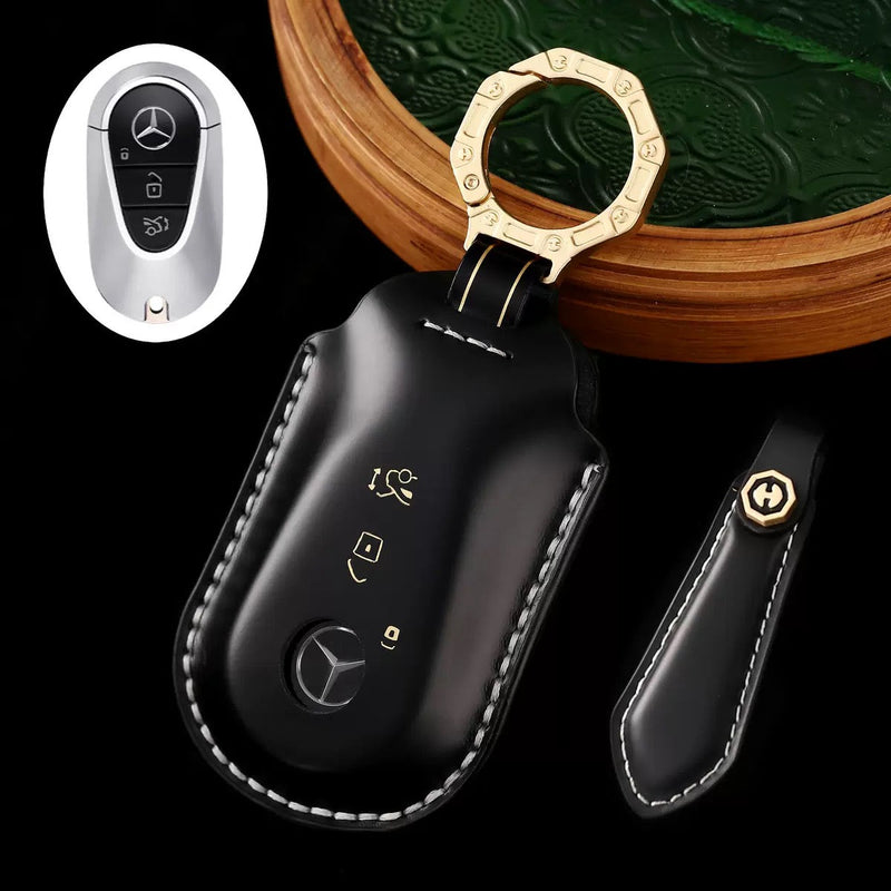 Cargue la imagen en el visor de la galería, Mercedes Benz Genuine Leather Protection Car Key Fob Case Cover For Benz A, C, E, S-Class, GLC, GLE, GLS, GLS, EQC, EQS - Polar Tech Australia