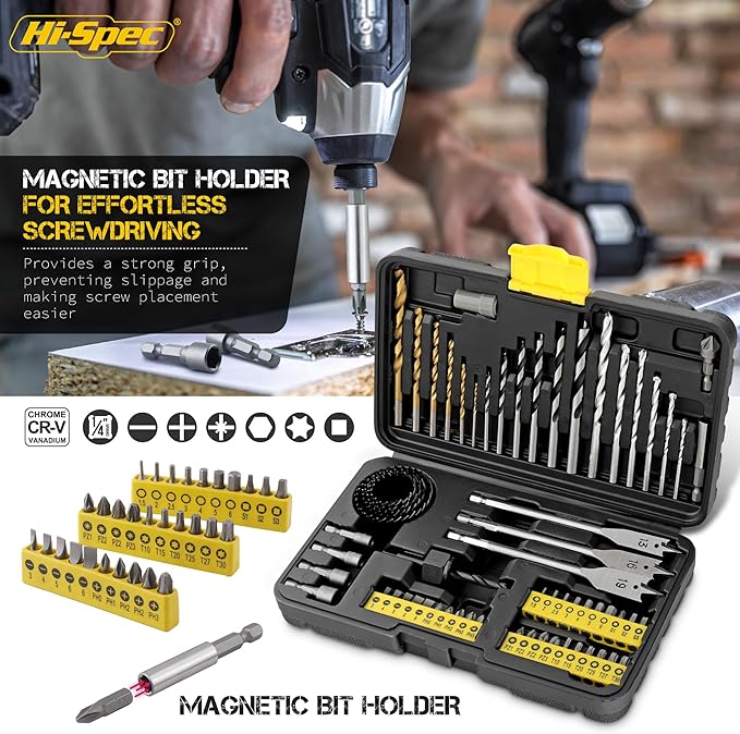 Chargez l'image dans la visionneuse de la galerie, Hi-Spec 63 in 1 Multi Steel Drill Bits & Screw Nut Driver Bit Set Drilling Metal, Wood, Brick & Concrete Accessories With Storage Case - Polar Tech Australia