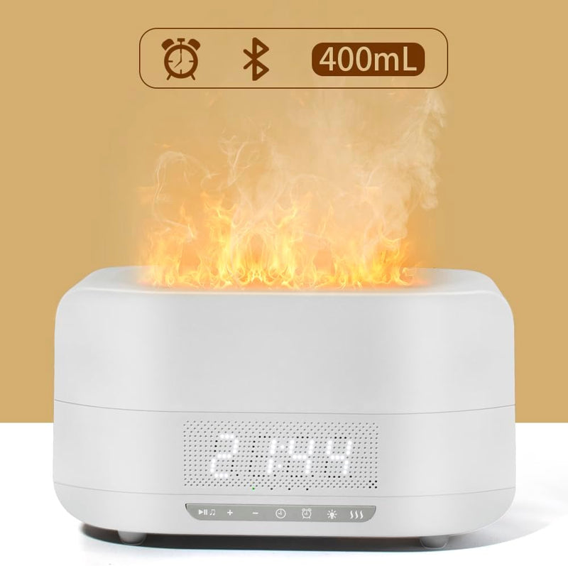Cargue la imagen en el visor de la galería, Essential Oil Diffuser, Flame Aroma Diffuser Humidifier With Bluetooth Speaker and Clock, 400ML High Capacity Humidifier for Office and Bedroom