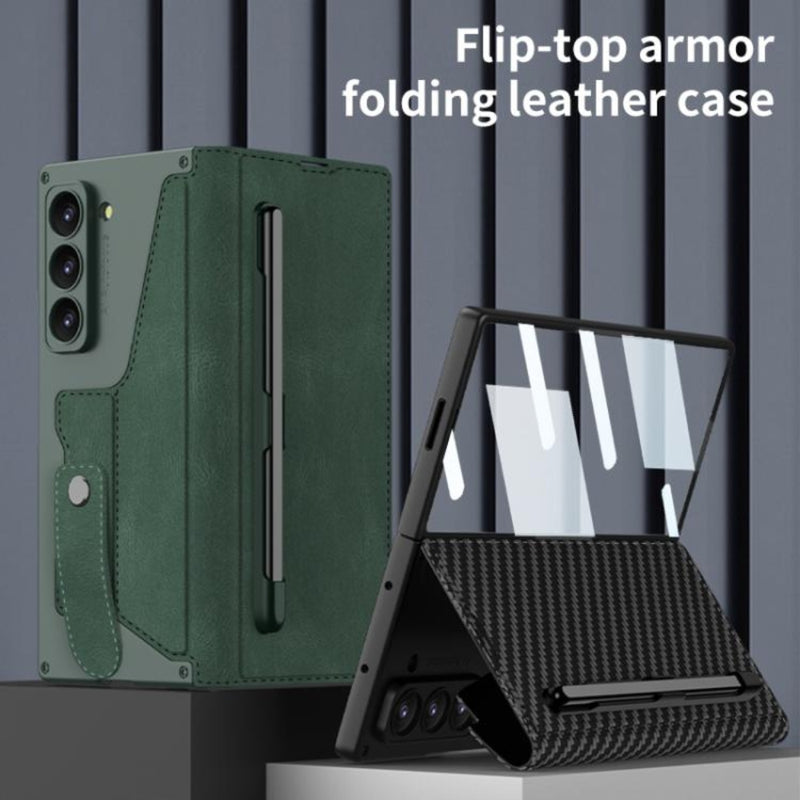 Cargue la imagen en el visor de la galería, Samsung Galaxy Z Fold7 5G - GKK Integrated Armor Flip Leather Case with Pen Slot, Stylus Not Included - Polar Tech Australia