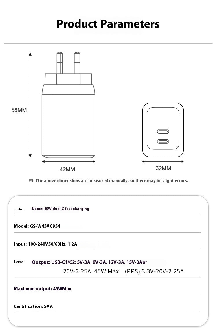 Cargue la imagen en el visor de la galería, 65W Max PD Dual USB-C Port iPhone 16 Wall Travelling Charger Adapter - (SAA Approved/AU Plug) - Polar Tech Australia