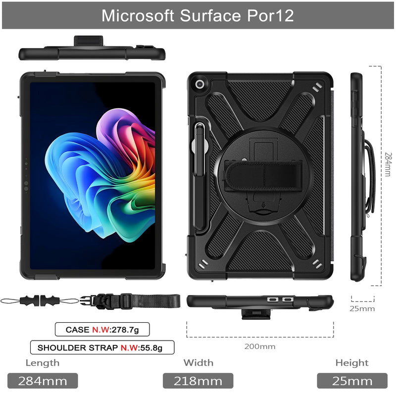 Chargez l'image dans la visionneuse de la galerie, Microsoft Surface Pro 12 (2025) - Heavy Duty 360 Degree Rotate Stand Hand Strap Case With Shoulder Strap - Polar Tech Australia