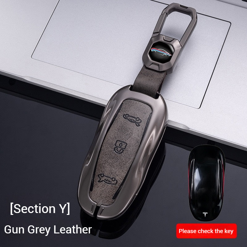 Cargue la imagen en el visor de la galería, Tesla Metal + PU Leather Smart Car Key Fob Case for Model 3, S, Y, X - Polar Tech Australia