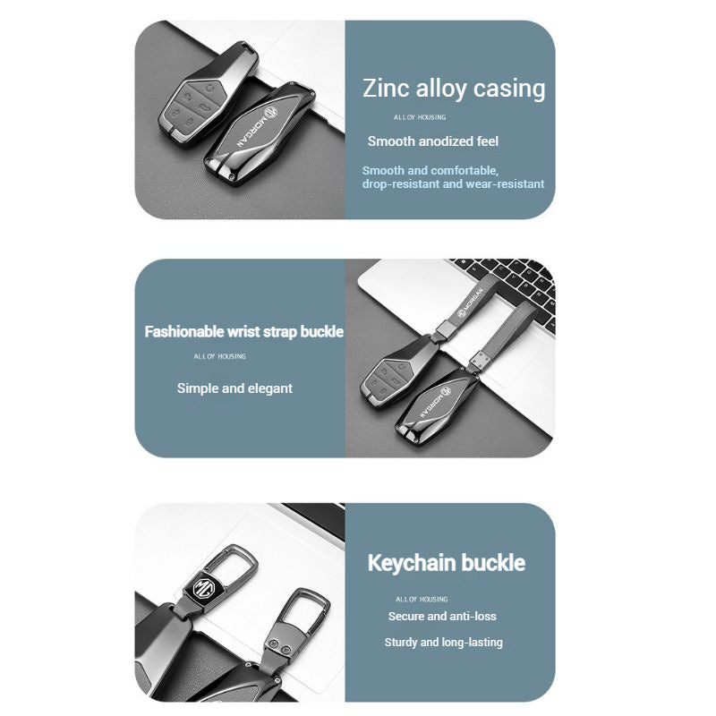 Load image into Gallery viewer, MG 360° Full Metal Protection + PU Leather Car Key Fob Case Cover For MG5, MG6, MG7, ZS, HS, ONE - Polar Tech Australia