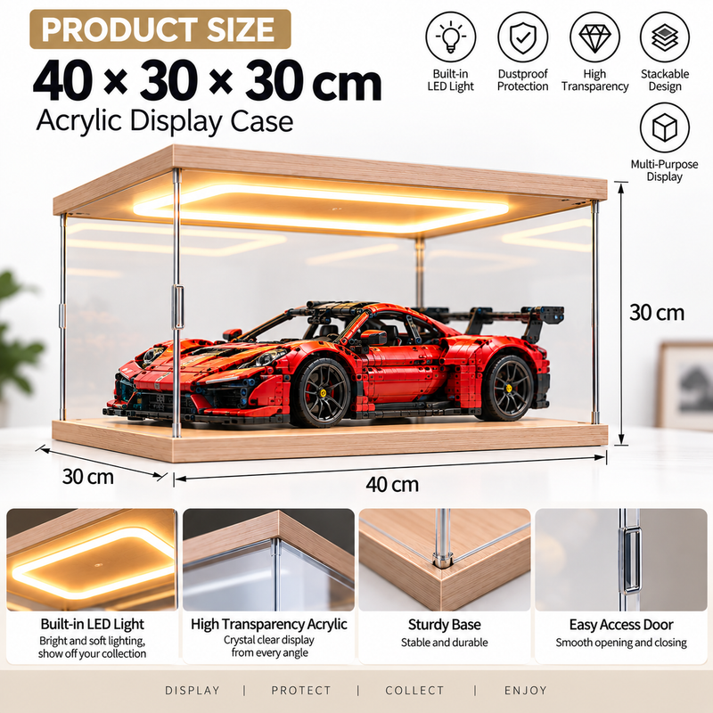 Chargez l'image dans la visionneuse de la galerie, Clear Stackable Acrylic Display Case with LED Light – Dustproof Display Box for LEGO Models, Figures, Collectibles & Building Blocks - Polar Tech Australia