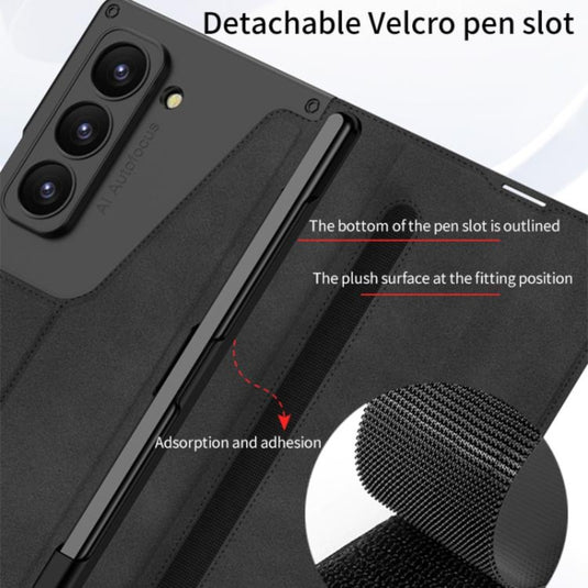 Samsung Galaxy Z Fold7 5G - GKK Integrated Armor Flip Leather Case with Pen Slot, Stylus Not Included - Polar Tech Australia