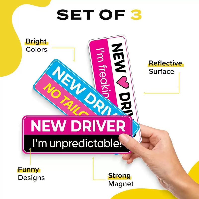 Cargue la imagen en el visor de la galería, Universal Magnetic New Driver Car Sign – Removable & Reusable Safety Sticker for Vehicles (3 Pack) - i-Station Mobile Phone & Electronic Device Repair and Accessories