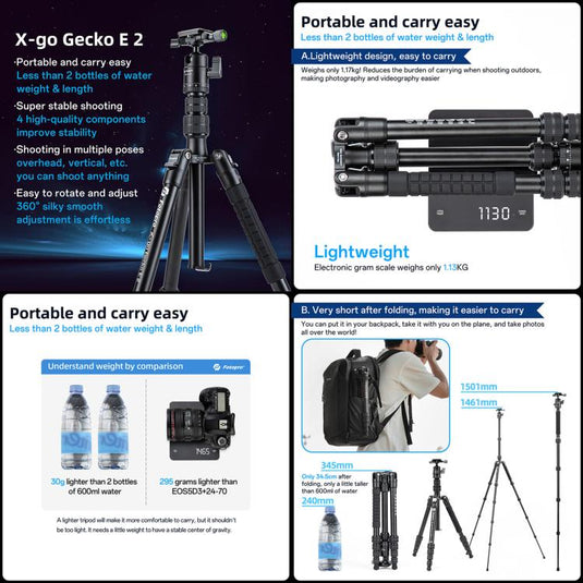 Fotopro X-go Gecko E 2 5-Section Aluminum 2 in 1 Tripod Monopod - Polar Tech Australia