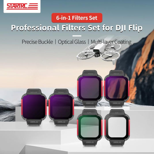 DJI Flip STARTRC 6-in-1 ND16 ND32 ND64 ND128 CPL UV Lens Filter Set - Polar Tech Australia