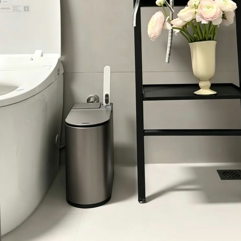 Cargue la imagen en el visor de la galería, Smart Gray Sensor Bin with Built-In Toilet Brush – Touchless & Clean Bathroom Solution