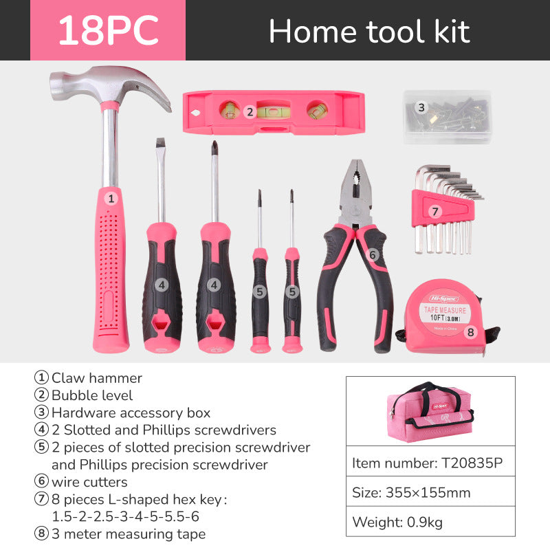 Chargez l'image dans la visionneuse de la galerie, Hi-Spec 18 in 1 General Purpose Pink Tool Home Repair Car Maintenance Tool Kits Mechanic Girl Women Tool Set - Polar Tech Australia