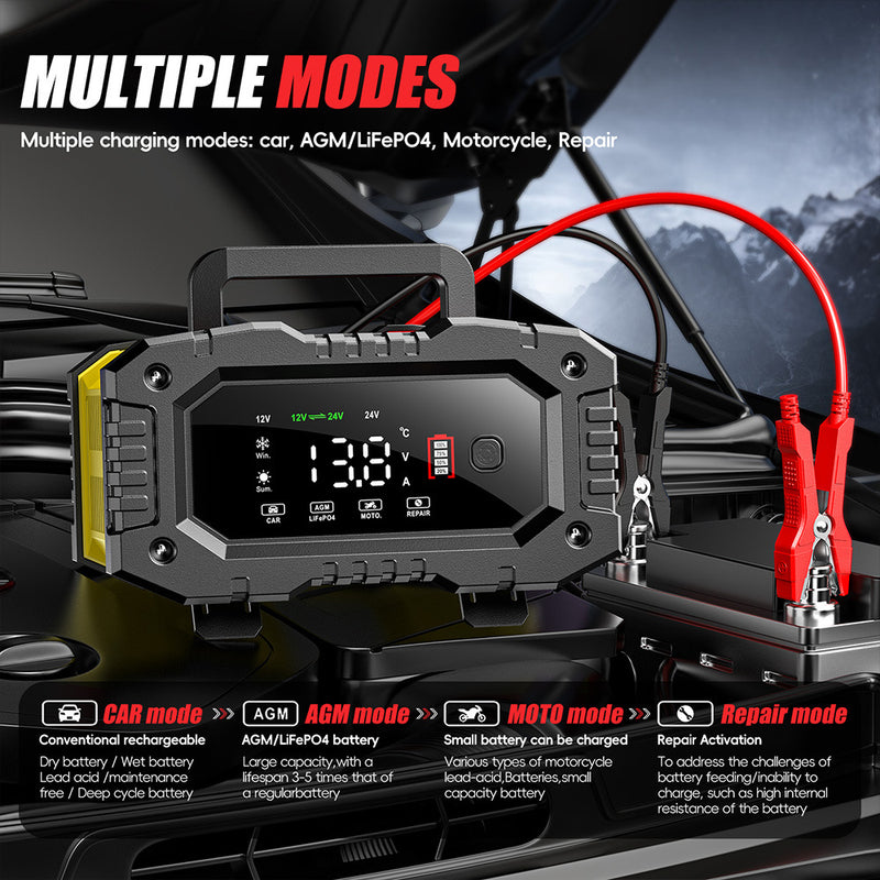 Cargue la imagen en el visor de la galería, FOXSUR 12V 10A / 24V 5A Smart Automatic Battery Charger with Repair Mode, LCD Display & AU Plug - Polar Tech Australia