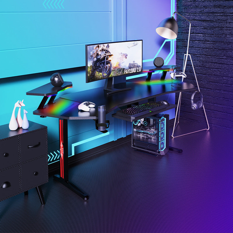 Load image into Gallery viewer, Ultra Wide Large Gaming Desk with RBG LED Lights Carbon Fiber Surface with Cup Holder &amp; Headphone Hook - Polar Tech Australia
