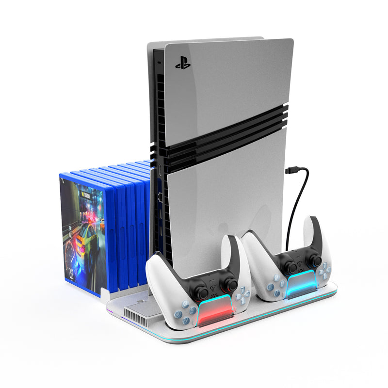 Load image into Gallery viewer, SONY PlayStation PS5/PS5 Pro/PS5 Slim - All-in-one Multifunction Charging Stand with Cooling Fan & RBG Light Effect & Disc Storage - Polar Tech Australia