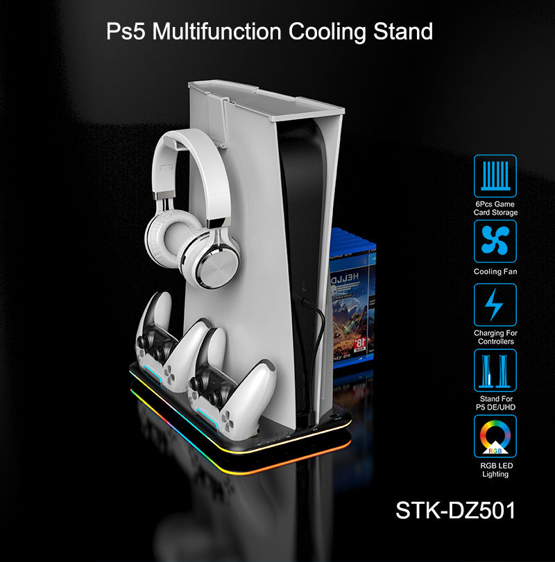 Load image into Gallery viewer, SONY PlayStation 5 / PS5 All-in-one Multifunction Charging Stand with Cooling Fan & RBG Light Effect & Disc Storage - Polar Tech Australia