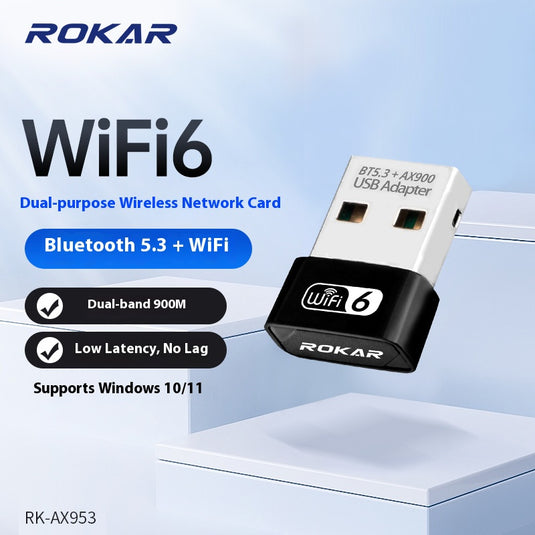 ROKAR WiFi 6 + Bluetooth 5.3 Dual-Band USB Adapter - 900Mbps Wireless Network Card for Desktop and Laptop - Polar Tech Australia
