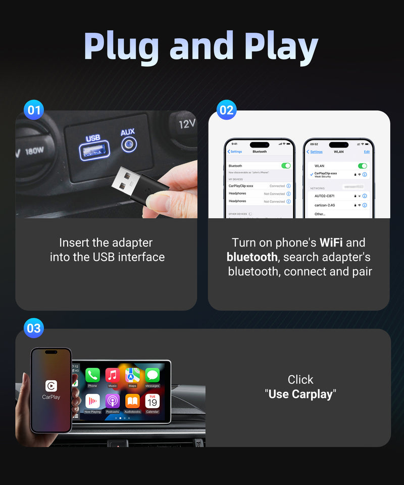 Chargez l'image dans la visionneuse de la galerie, Plug and Play Wireless CarPlay Adapter With Built-in Screen for iPhone 11/12/13/14/15/16 - Polar Tech Australia