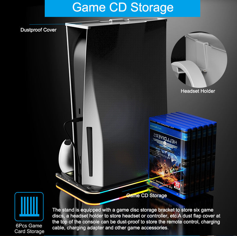 Load image into Gallery viewer, SONY PlayStation 5 / PS5 All-in-one Multifunction Charging Stand with Cooling Fan & RBG Light Effect & Disc Storage - Polar Tech Australia