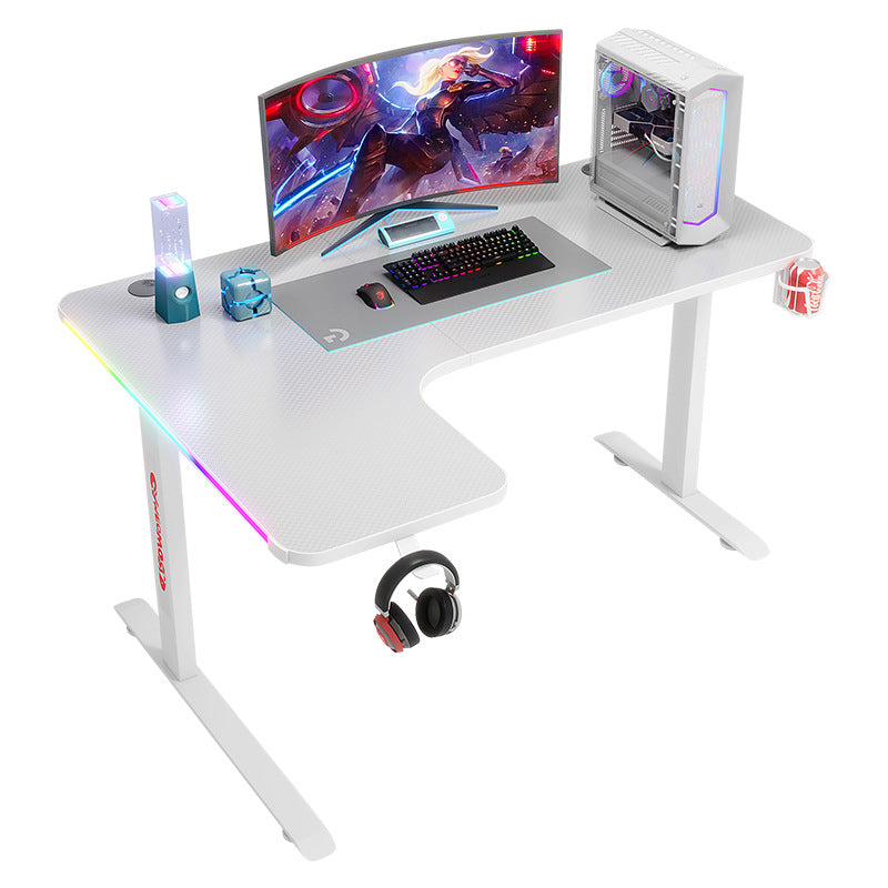 Load image into Gallery viewer, Large Left Corner Gaming Desk with RBG LED Lights Carbon Fiber Surface with Cup Holder &amp; Headphone Hook - Polar Tech Australia
