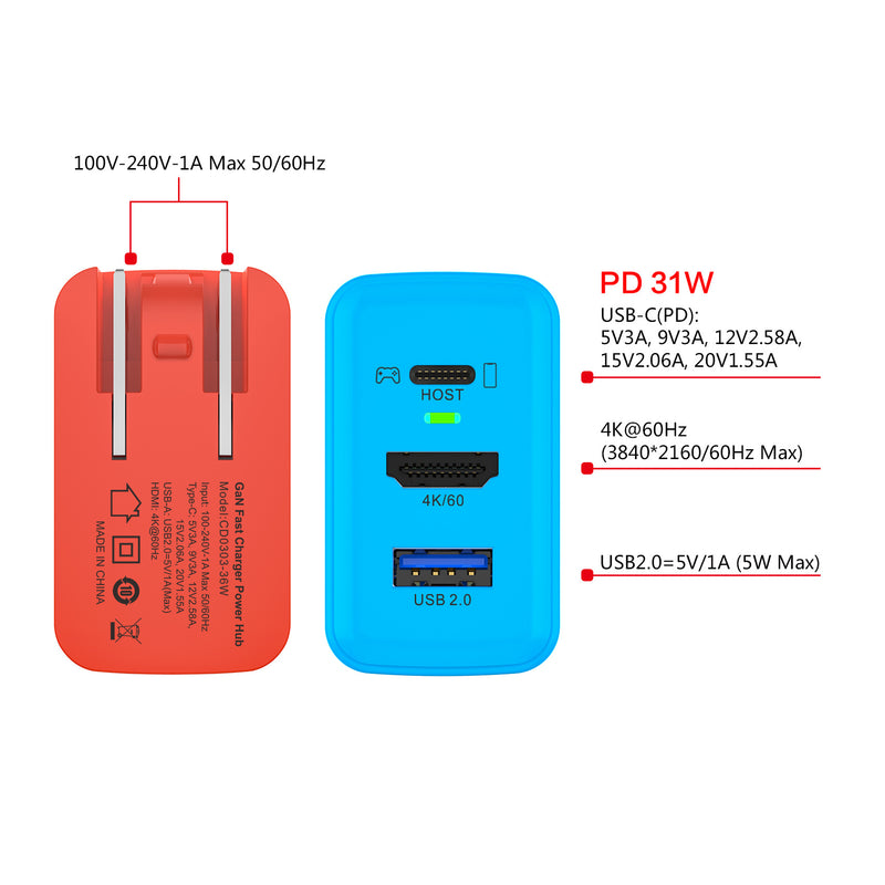 Chargez l'image dans la visionneuse de la galerie, Switch Dock GaN Fast Charging HDMI Hub Portable Dock - Polar Tech Australia