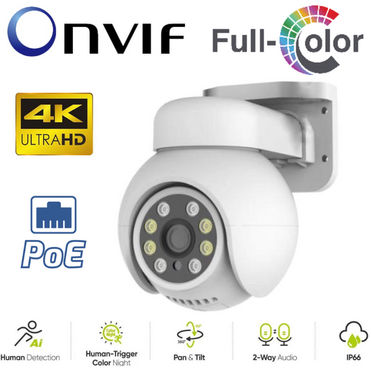 TUYA & Onvif 8MP PTZ Two-way Talk PoE 2.8mm FHD Outdoor Security Full Color Night Vision Camera - Polar Tech Australia