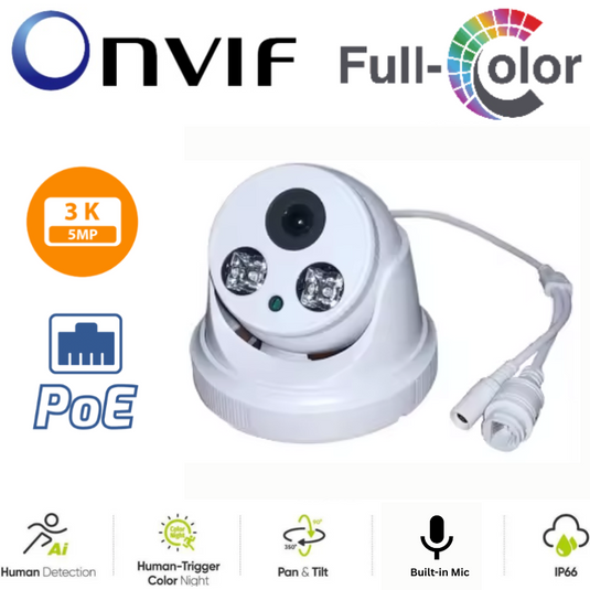 TUYA & Onvif 5MP Dome PoE 2.8mm FHD Outdoor Security Full Color Night Vision Camera - Polar Tech Australia