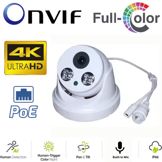 TUYA & Onvif 8MP Dome PoE 2.8mm FHD Outdoor Security Full Color Night Vision Camera - Polar Tech Australia