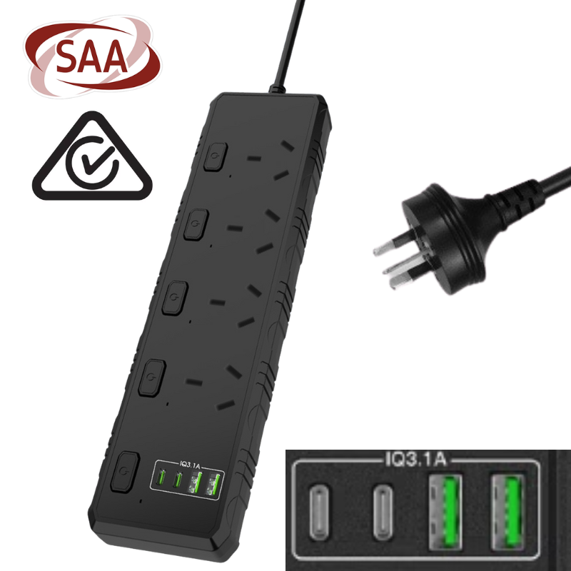 Load image into Gallery viewer, 4 Outlets + 2 USB-C + 2 USB A - Power Board Extension 16A 3000W (AU Version) - Polar Tech Australia