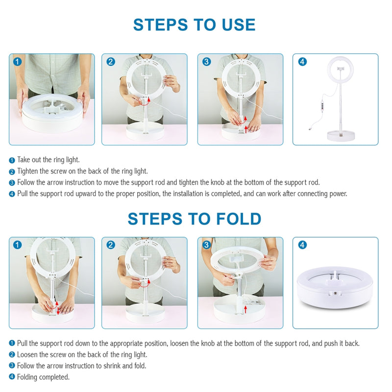 Chargez l'image dans la visionneuse de la galerie, 10.2" (26cm) USB LED Ring Light – 3 Lighting Modes, Dimmable Dual-Colour Temperature with Folding Desktop Stand & Phone Holder - Polar Tech Australia