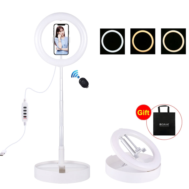Chargez l'image dans la visionneuse de la galerie, 10.2" (26cm) USB LED Ring Light – 3 Lighting Modes, Dimmable Dual-Colour Temperature with Folding Desktop Stand & Phone Holder - Polar Tech Australia