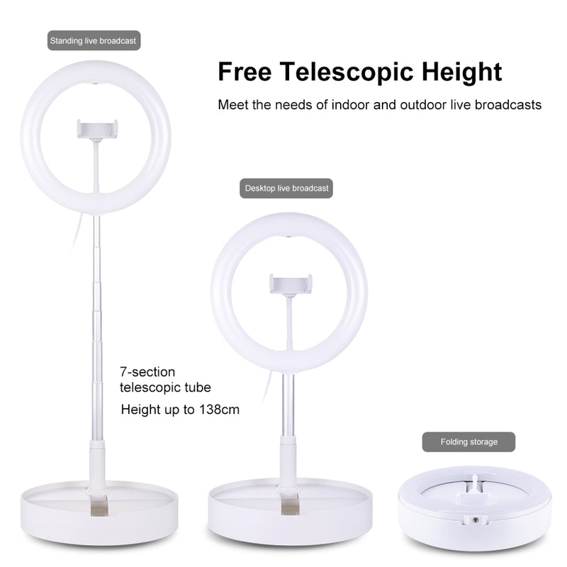 Chargez l'image dans la visionneuse de la galerie, 10.2" (26cm) USB LED Ring Light – 3 Lighting Modes, Dimmable Dual-Colour Temperature with Folding Desktop Stand & Phone Holder - Polar Tech Australia