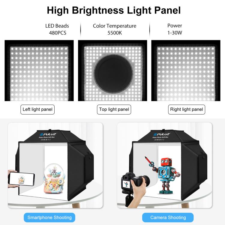 Cargue la imagen en el visor de la galería, PULUZ 40cm Folding 72W LED Studio Light Tent Kit – with 4 Backdrops - Polar Tech Australia