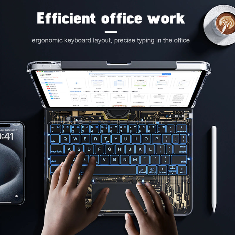 Cargue la imagen en el visor de la galería, Apple iPad Pro 3/4/5/6 12.9" & Air 6 13” -180 Degree Rotation Magic Cyberpunk Style Transparent Keyboard Case - Polar Tech Australia