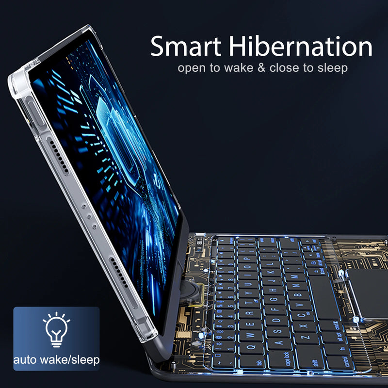 Cargue la imagen en el visor de la galería, Apple iPad Pro 3/4/5/6 12.9" & Air 6 13” -180 Degree Rotation Magic Cyberpunk Style Transparent Keyboard Case - Polar Tech Australia
