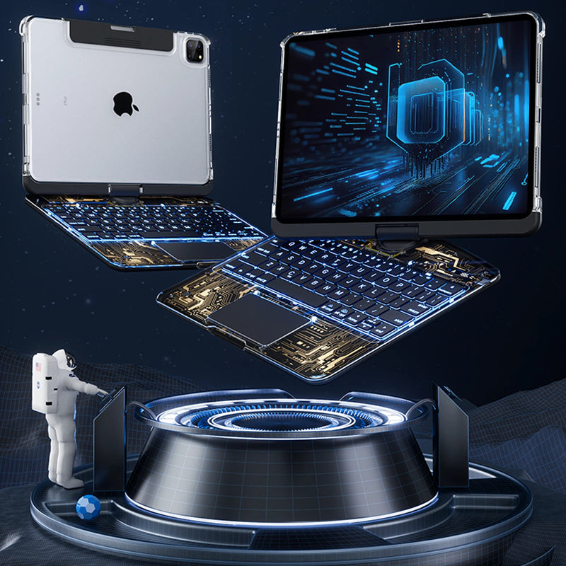 Cargue la imagen en el visor de la galería, Apple iPad Pro 3/4/5/6 12.9" & Air 6 13” -180 Degree Rotation Magic Cyberpunk Style Transparent Keyboard Case - Polar Tech Australia