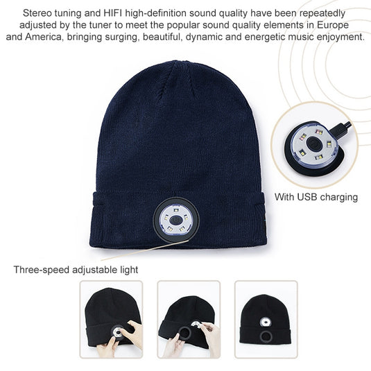 Outdoor Night Running Night Fishing LED Light Illumination Bluetooth 5.0 Knitted Hat - Polar Tech Australia