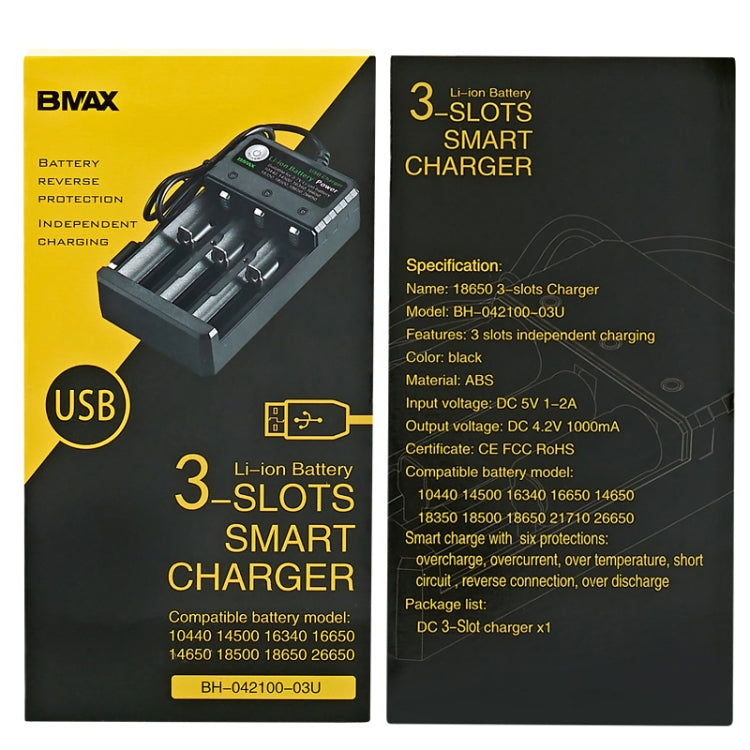 Load image into Gallery viewer, BMAX 18650 3-Slot USB Charging Seat 3.7/4.2V Independent Lithium Battery Charger - Polar Tech Australia