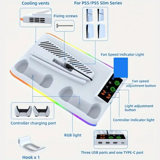 PS5 Slim / PS5 iplay HA-8008 Cooling Bracket Headphone Organiser Grip Holder Charger - Polar Tech Australia
