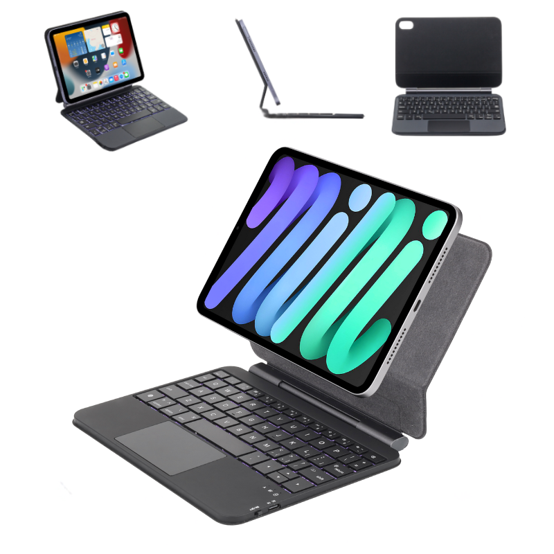 Load image into Gallery viewer, KIBO Apple iPad Mini 8.3'' 6/7th Gen (2021/2024) - Easy-Set Floating Cantilever Stand Precision Multi-Touch Trackpad Smart Wireless Keyboard Case With Backlit Keys