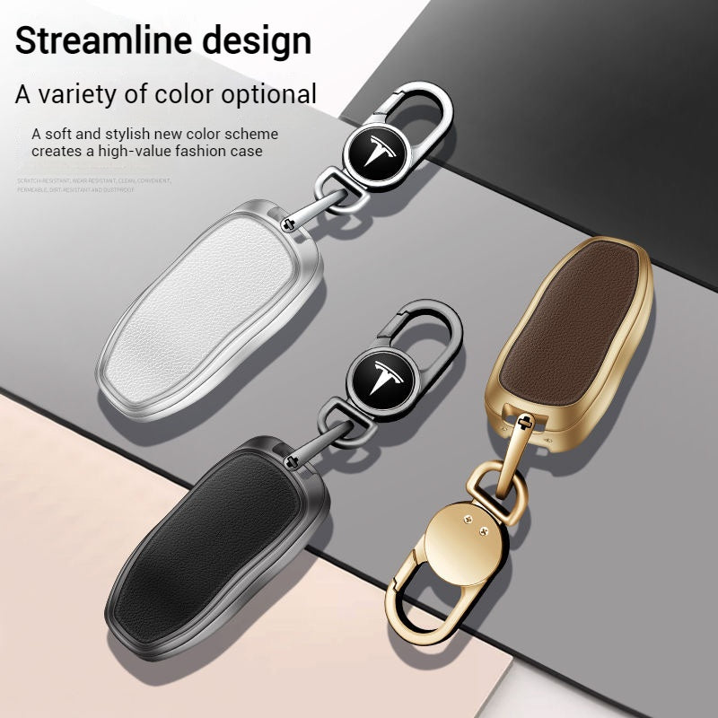 Cargue la imagen en el visor de la galería, Tesla Metallic Finish + Lychee Pattern Car Key Fob Case for Model 3, Y, X, S - Polar Tech Australia
